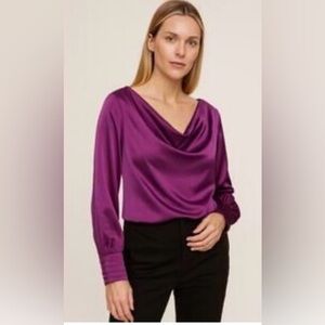 JOIE women’s COWL NECK satin SILKY purple PLUM detailed BLOUSE top NWT! Medium